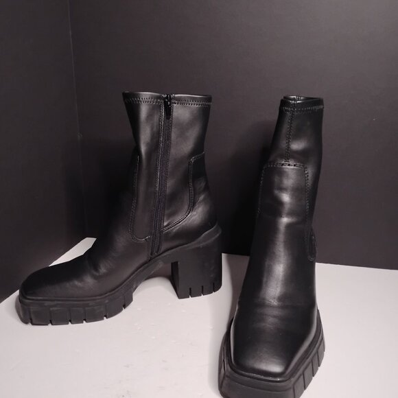 Aldo Platform Chunky Block Heel Ankle Boots Women's Size 10 Black Leather - Picture 2 of 14